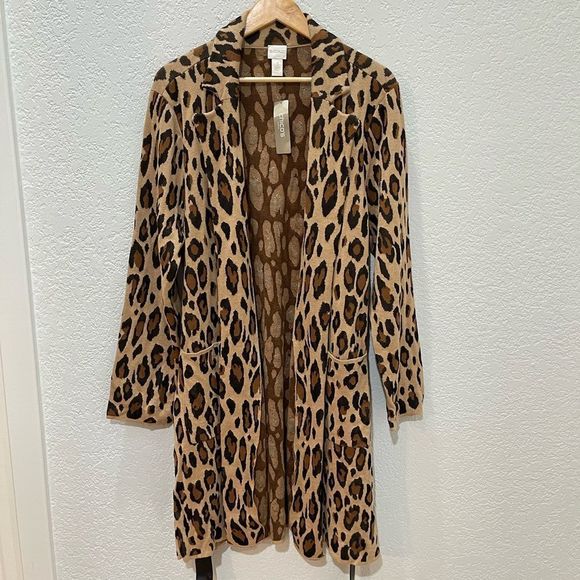 Chico’s Belted Animal Jacquard Mabel Cardigan Size 3 - Picture 7 of 12